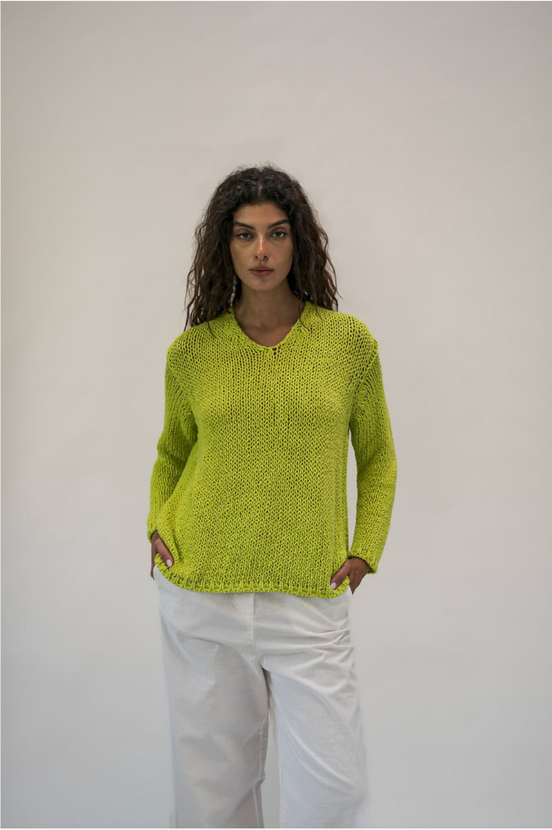 V NECK PULLOVER COTTON STITCH - CITRON