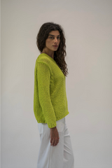 V NECK PULLOVER COTTON STITCH - CITRON