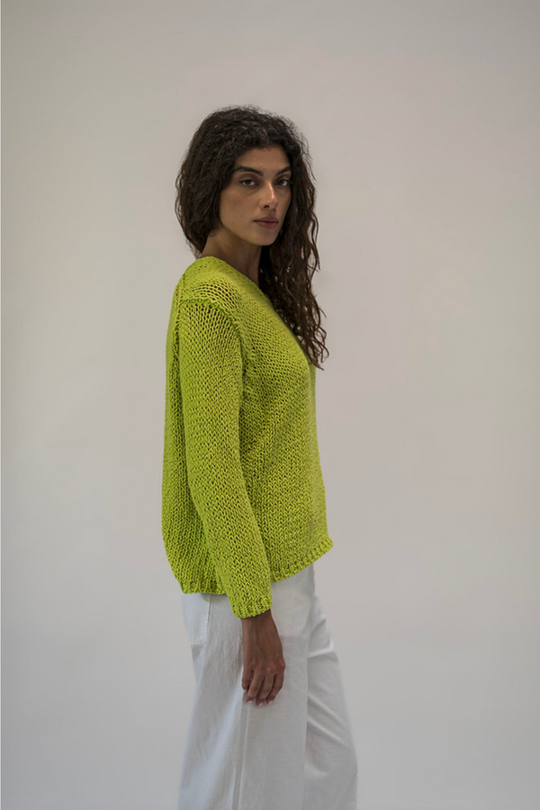 V NECK PULLOVER COTTON STITCH - CITRON