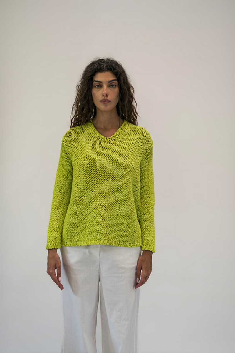 V NECK PULLOVER COTTON STITCH - CITRON