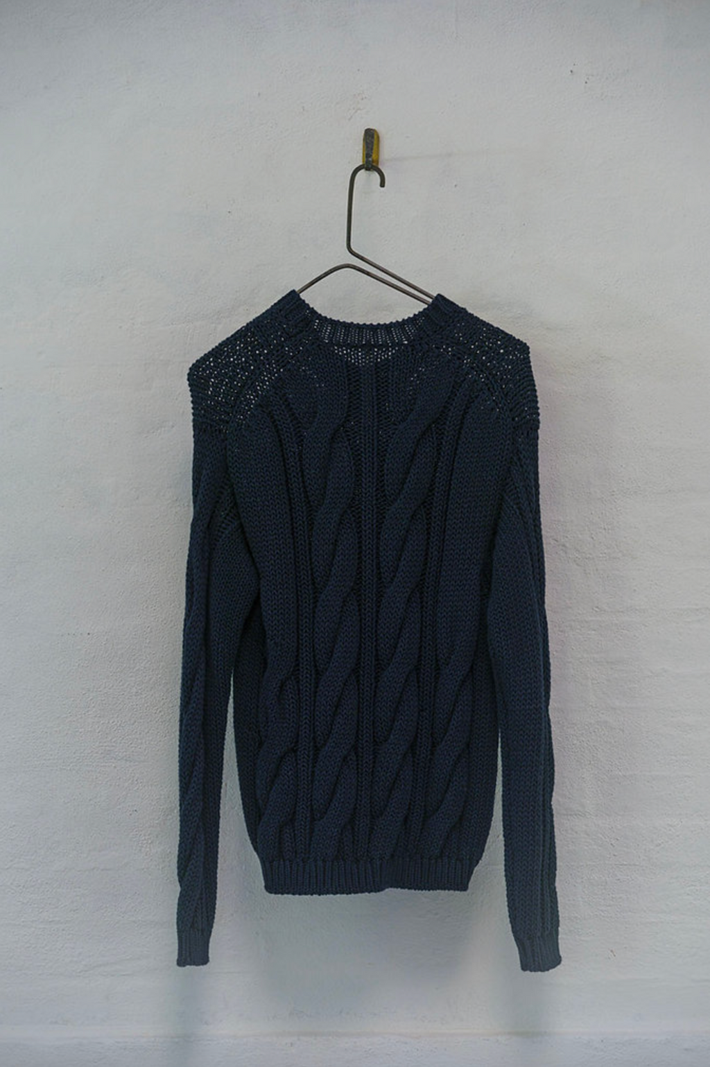 ROUND NECK PULLOVER COTTON STITCH CABLE KNIT - NAVY