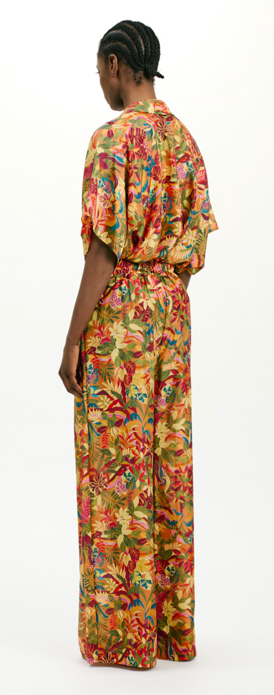 ASPEN PANTS IN PRINTED HABOTAI SILK - MULTICOLOR ORANGE