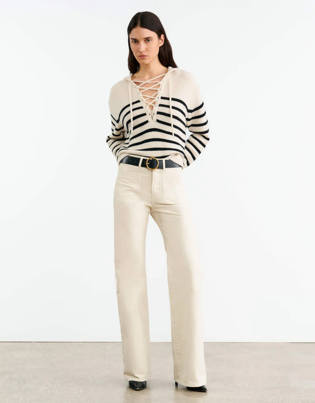 NOEMI - STRIPE SWEATER - IVORY/BLACK STRIPE