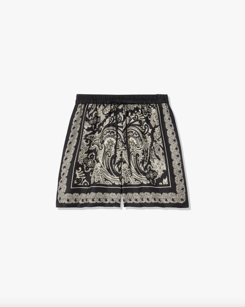 FRANCES SILK SHORT - BLACK IVORY PAISLEY SCARF