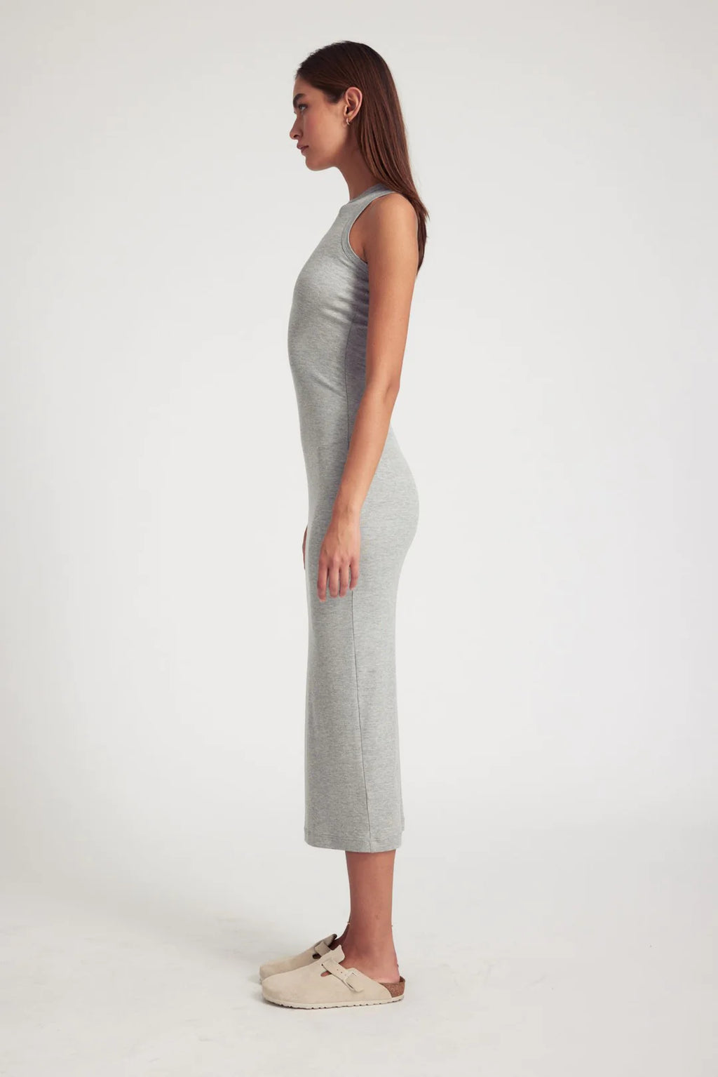 RIB RACER MAXI DRESS - HEATHER GREY