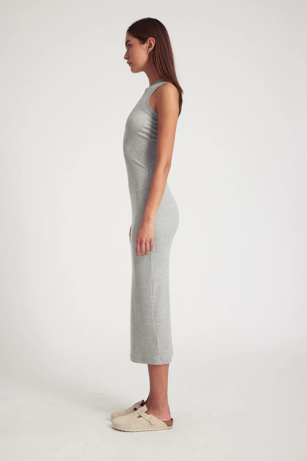 RIB RACER MAXI DRESS - HEATHER GREY