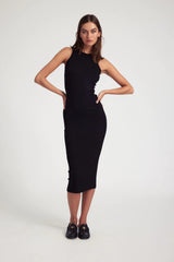 RIB RACER MAXI DRESS - BLACK