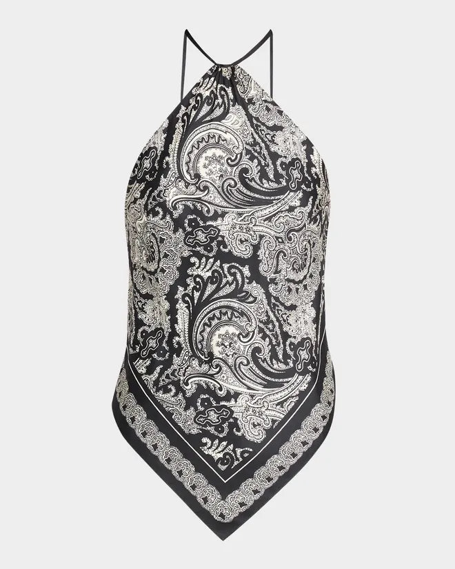 AUDREY SILK CAMI - BLACK / IVORY PAISLEY