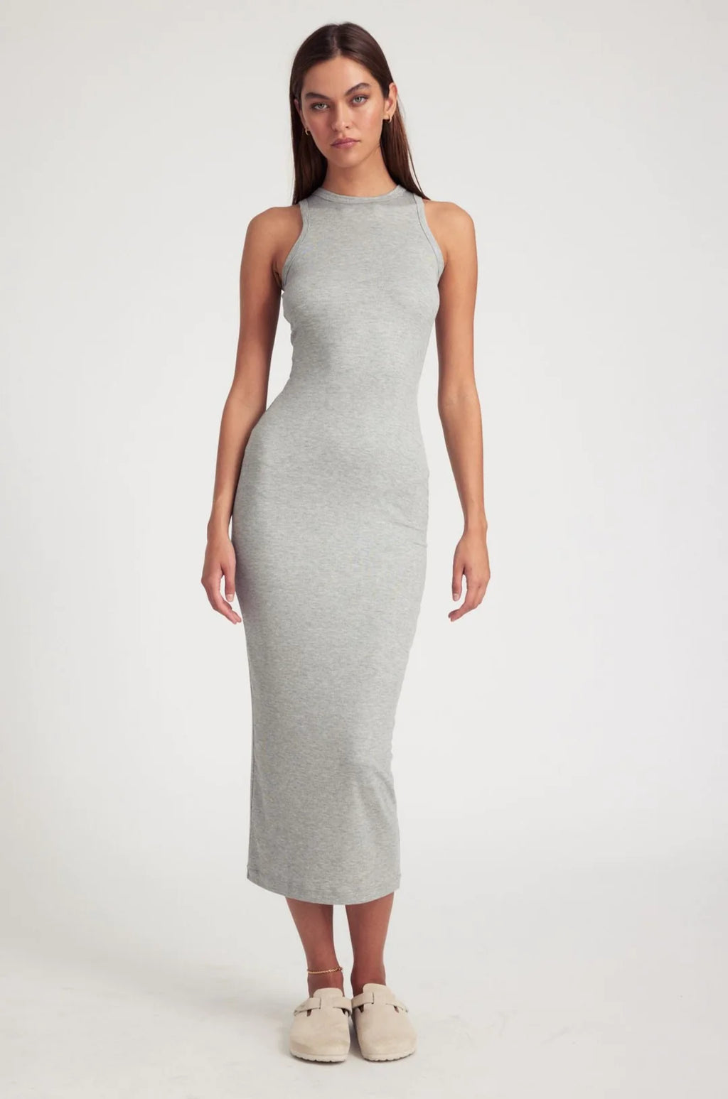 RIB RACER MAXI DRESS - HEATHER GREY