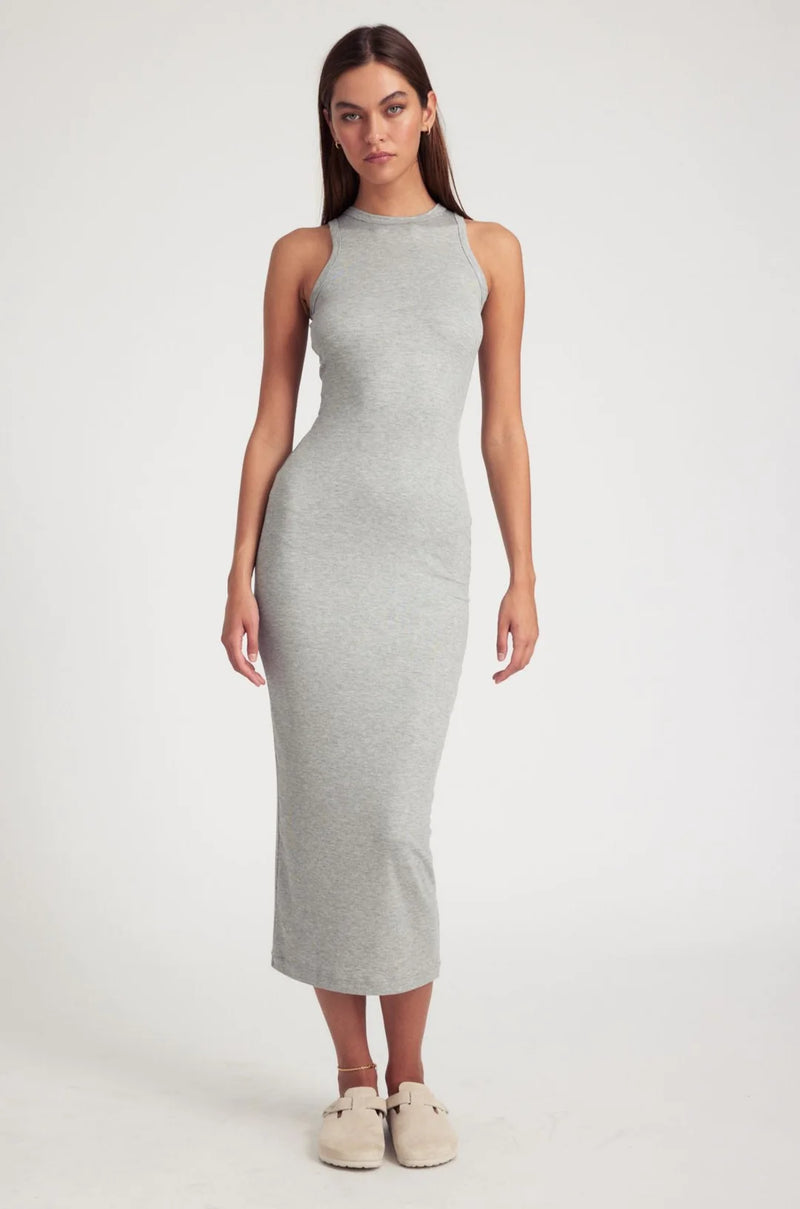 RIB RACER MAXI DRESS - HEATHER GREY