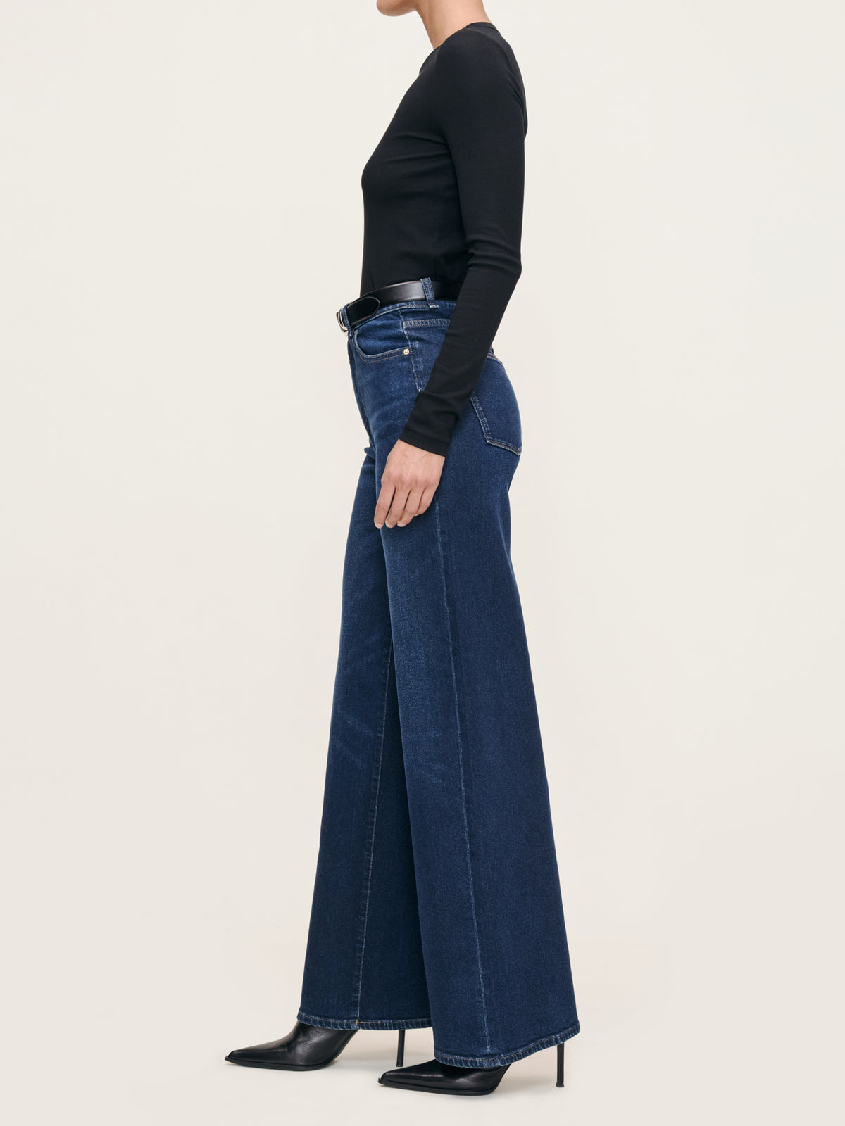 HEPBURN WIDE LEG HIGH RISE JEANS - MEDITERRANEAN