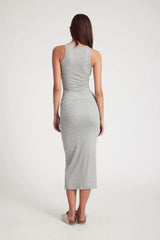 RIB RACER MAXI DRESS - HEATHER GREY