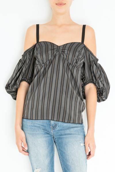 OFF SHOULDER STRIPE TOP-GREY