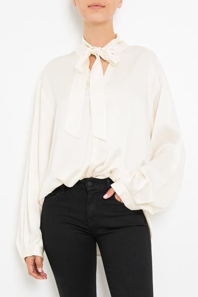 SILK SHIRT W/RIBBON-AVORIO