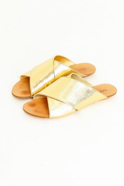 PRINTED NAPPA LEATHER SLIDES-ORO