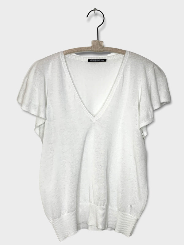 KNITTED V-NECK WITH TRIM- WHITE