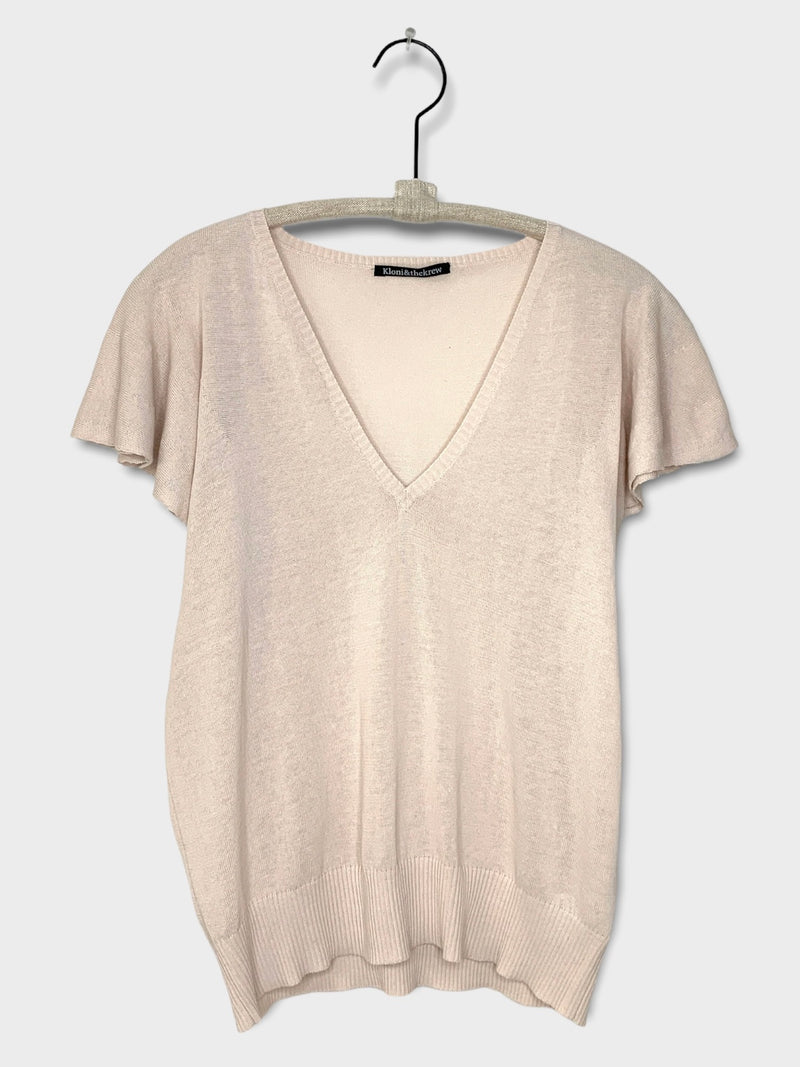 KNITTED V-NECK WITH TRIM- SAHARA