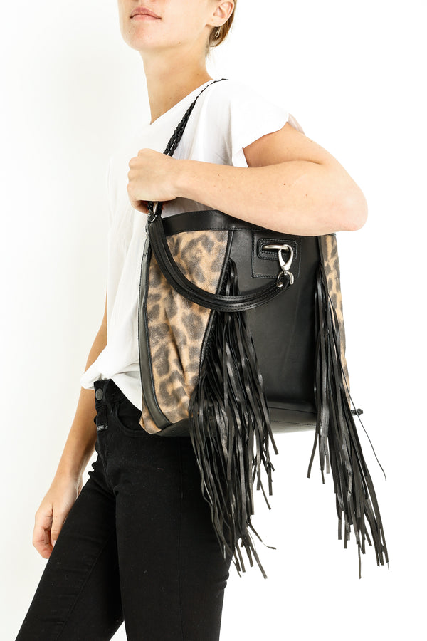 LEOPARD FRINGE HANDBAG